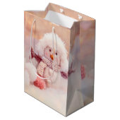 Kerst Roze & Wit Fluffy Snowman Medium Cadeauzakje (Achterkant Gekanteld)