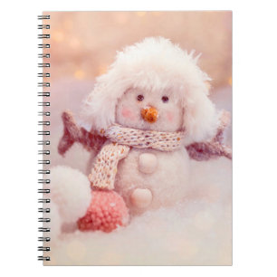 Kerst Roze & Wit Fluffy Snowman Notitieboek