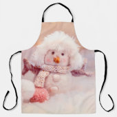 Kerst Roze & Wit Fluffy Snowman Schort (Voorkant)