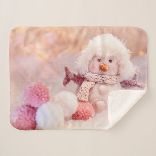 Kerst Roze & Wit Fluffy Snowman Sherpa Deken (Voorkant (horizontaal))