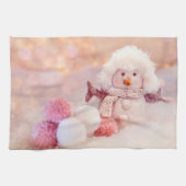 Kerst Roze & Wit Fluffy Snowman Theedoek (Horizontaal)