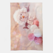 Kerst Roze & Wit Fluffy Snowman Theedoek (Verticaal)