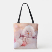 Kerst Roze & Wit Fluffy Snowman Tote Bag (Achterkant)
