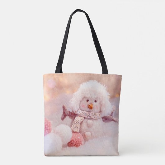 Kerst Roze & Wit Fluffy Snowman Tote Bag (Achterkant)