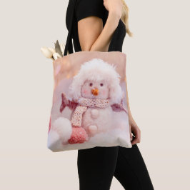 Kerst Roze & Wit Fluffy Snowman Tote Bag