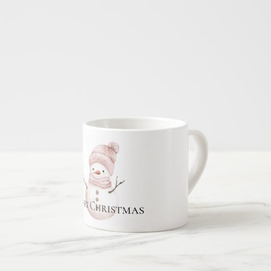 Kerst Roze Witte Sneeuwman Espresso Kop (Voorkant rechts)