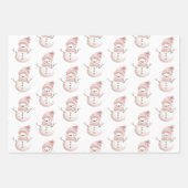 Kerst Roze Witte Sneeuwman Herten Groene Bomen Inpakpapier Vel (Voorkant)