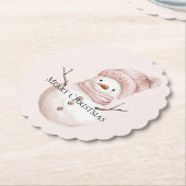 Kerst Roze Witte Sneeuwman Kartonnen Onderzetters (Gekanteld)