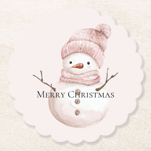 Kerst Roze Witte Sneeuwman Kartonnen Onderzetters (Voorkant)