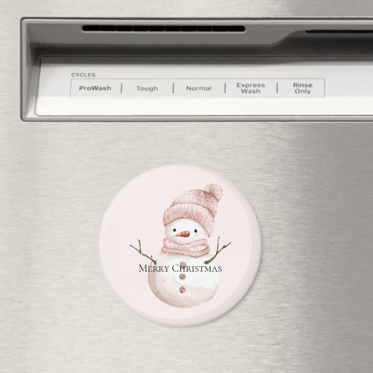 Kerst Roze Witte Sneeuwman Magneet (Insitu (Vaatwasser))