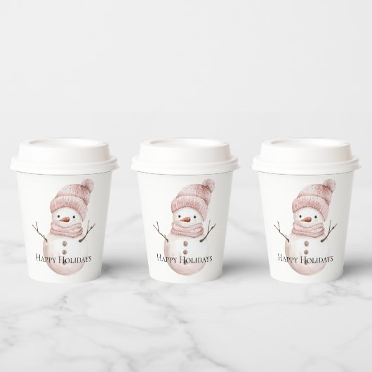 Kerst Roze Witte Sneeuwman Papieren Bekers (Multi)