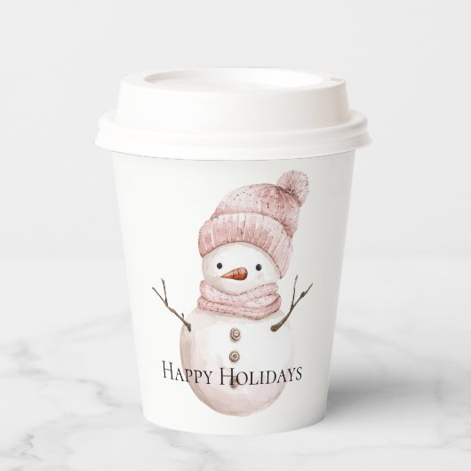Kerst Roze Witte Sneeuwman Papieren Bekers (Voorkant)