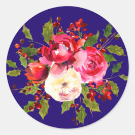 Kerst Rozen Holly en bessen Ronde Sticker