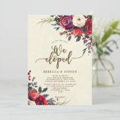 Kerst rozen Modern We Eloped Uitnodiging (Staand voorkant)