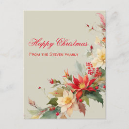 Kerst Rozen Waterverf Briefkaart | JOUW NAAM