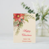 Kerst Rozen Waterverf Briefkaart | JOUW NAAM (Staand voorkant)