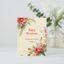 Kerst Rozen Waterverf Briefkaart | JOUW NAAM