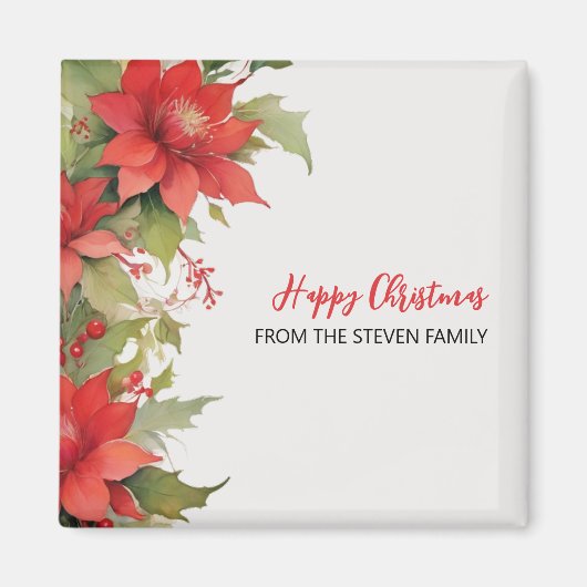 Kerst Rozen Waterverf | JOUW NAAM Magneet (Voorkant)