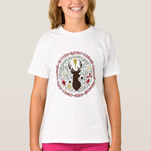 Kerst Rudolf rendiernamen T-shirt (Voorkant)