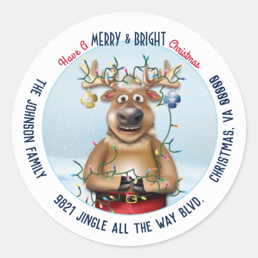 Kerst Rudolph de rode neus rendieren adres Ronde Sticker (Voorkant)