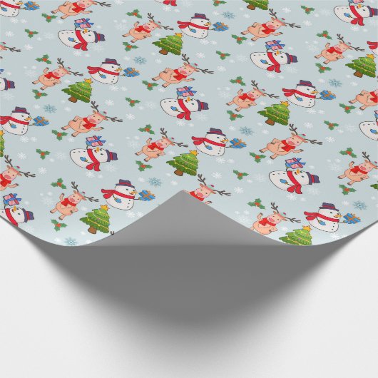 Kerst Rudolph Red Nosed Reindeer Snowmen Cadeaupapier (Hoek)