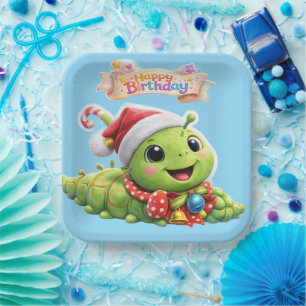 Kerst rups, gelukkige verjaardag 9 inch² papier papieren bordje