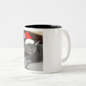 Kerst Russische Blauwe Grijze Kat Tweekleurige Koffiemok (Voorkant rechts)