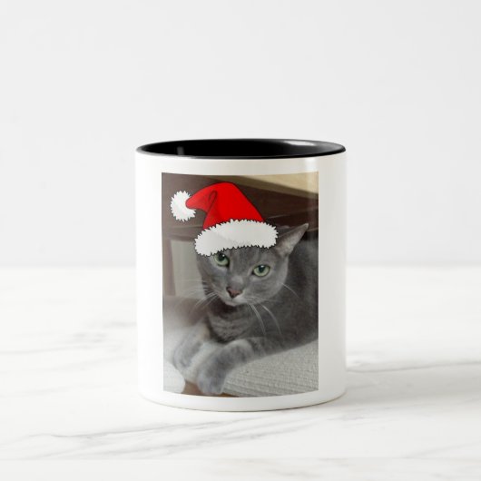 Kerst Russische Blauwe Grijze Kat Tweekleurige Koffiemok (Center)