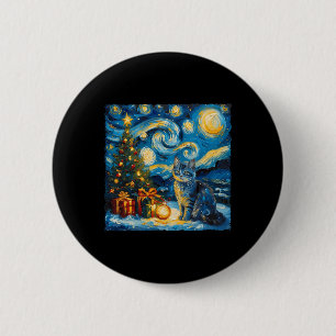 Kerst Russische blauwe kat Art Van Gogh's De ster Ronde Button 5,7 Cm