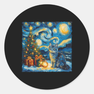 Kerst Russische blauwe kat Art Van Gogh's De ster Ronde Sticker
