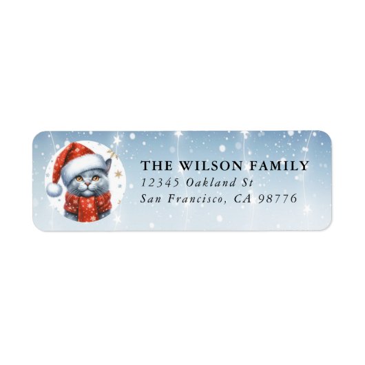 Kerst Russische Blauwe Kat Retourlabels Etiket (Voorkant)