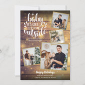 Kerst Rustic 4 Foto Collage Hout Feestdagenkaart (Voorkant)