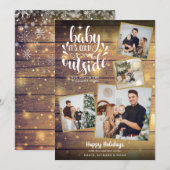 Kerst Rustic 4 Foto Collage Hout Feestdagenkaart (Voorkant / Achterkant)