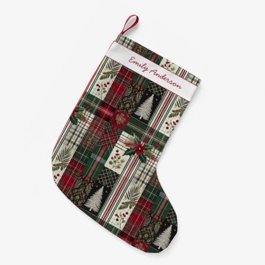 Kerst Rustic Tartan Plaid Patroon Kleine Kerstsok (Voorkant (Hangend))