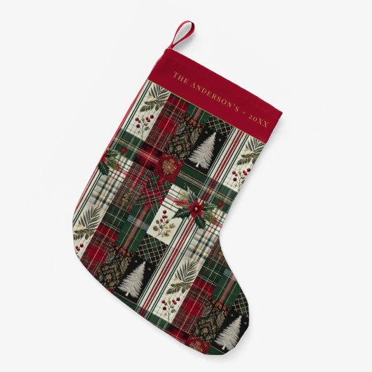 Kerst Rustic Tartan Plaid Patroon Kleine Kerstsok (Voorkant (Hangend))