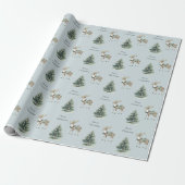 Kerst Rustiek Blauw Grijs Groen Hertenboom Cadeaupapier (Uitgerold)