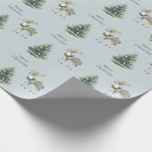 Kerst Rustiek Blauw Grijs Groen Hertenboom Cadeaupapier (Hoek)