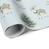 Kerst Rustiek Blauw Grijs Groen Hertenboom Cadeaupapier (Rol Hoek)