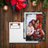 Kerst Rustiek Blauw Rood Geplakt Goud Bell Adres Etiket