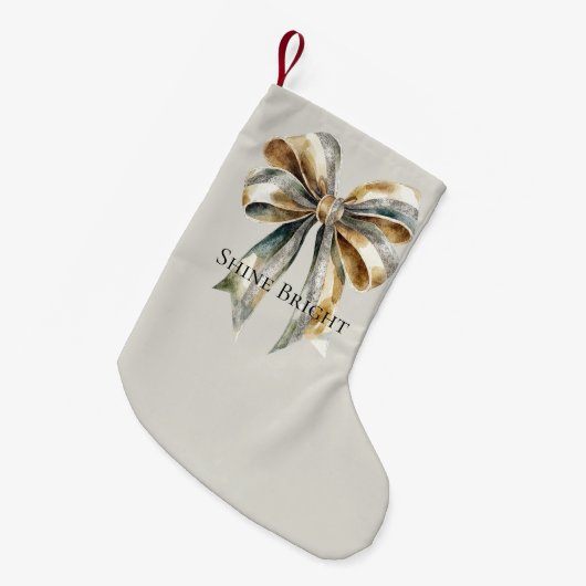 Kerst Rustiek Bord Green Gold Bow Gepersonaliseerd Kleine Kerstsok (Voorkant (Hangend))