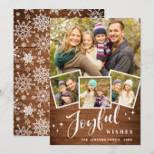 Kerst Rustiek Bruin Boho Hout 4 FOTO Groet Feestdagenkaart (Voorkant / Achterkant)