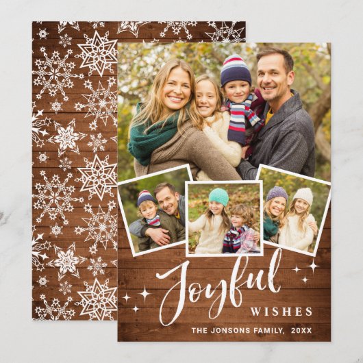 Kerst Rustiek Bruin Boho Hout 4 FOTO Groet Feestdagenkaart (Voorkant / Achterkant)