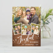 Kerst Rustiek Bruin Boho Hout 4 FOTO Groet Feestdagenkaart (Staand voorkant)