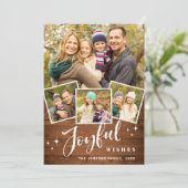 Kerst Rustiek Bruin Boho Hout 5 FOTO Groet Feestdagenkaart (Staand voorkant)