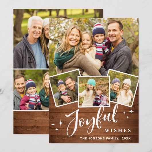 Kerst Rustiek Bruin Boho Hout 7 FOTO Groet Feestdagenkaart (Voorkant / Achterkant)