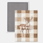 Kerst Rustiek Crème Bruin Geruit Hert Magneet (Voorkant / Achterkant)