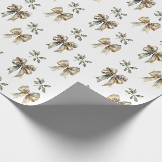 Kerst Rustiek groen goud bogen Holly Cadeaupapier (Hoek)