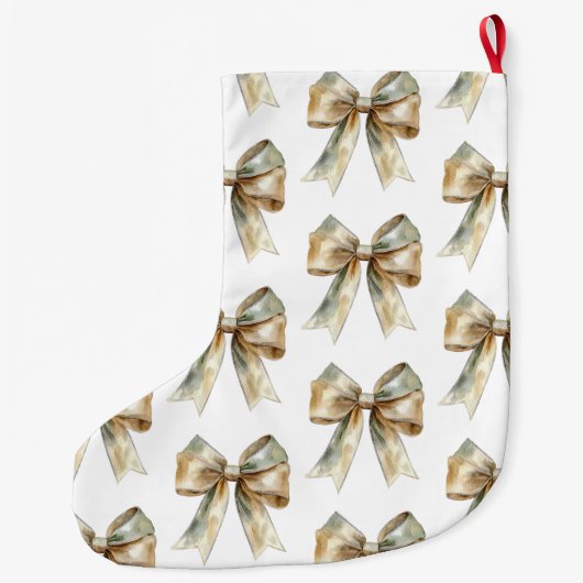 Kerst Rustiek Groen Goud Boog Gepersonaliseerd Grote Kerstsok (Achterkant)