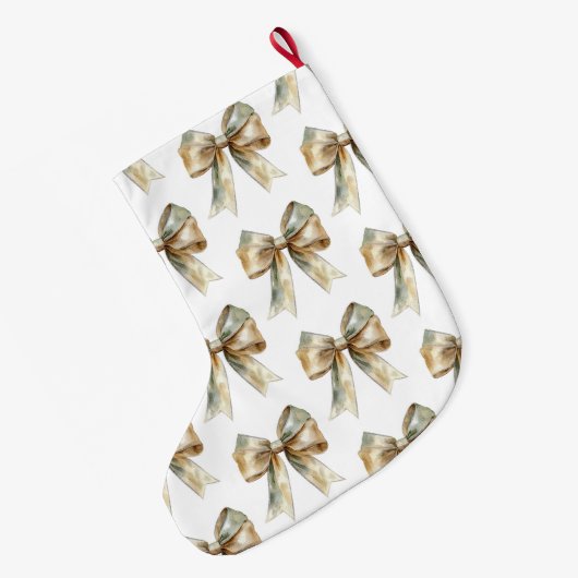 Kerst Rustiek Groen Goud Boog Gepersonaliseerd Grote Kerstsok (Achterkant (Hangend))