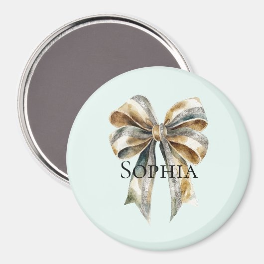 Kerst Rustiek Groen Goud Boog Gepersonaliseerd Magneet (Voorkant / Achterkant)